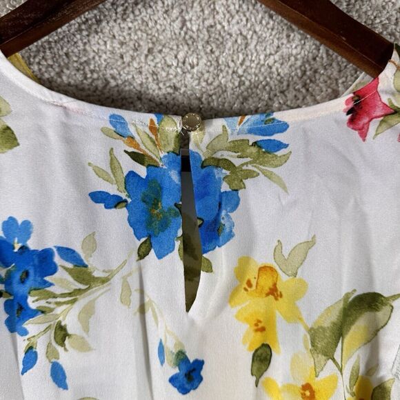 Calvin Klein Blouse NWT Size Medium White Multi Floral Chiffon Long Sleeve Top - Picture 12 of 13